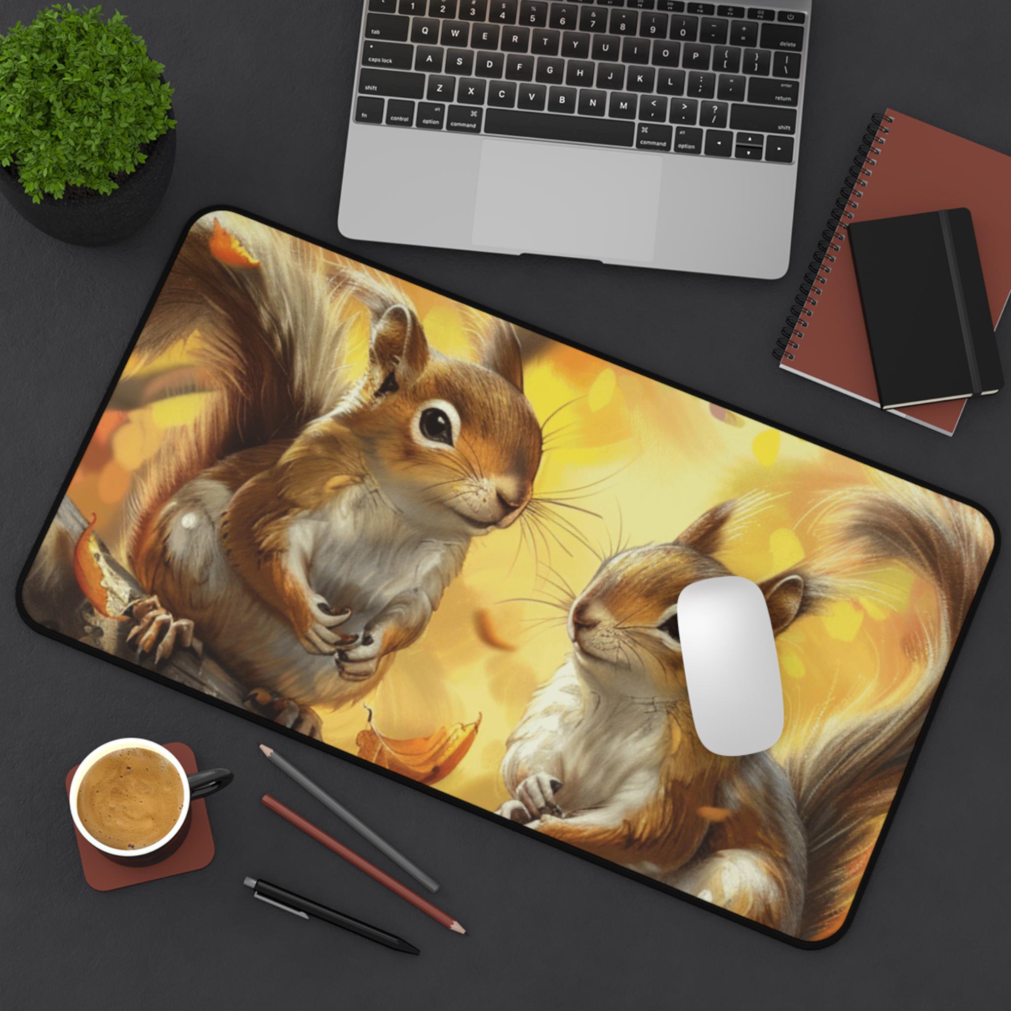 Adorable Squirrels Desk Mat, Neoprene Mouse Pad, Cute Squirrels Desk ...