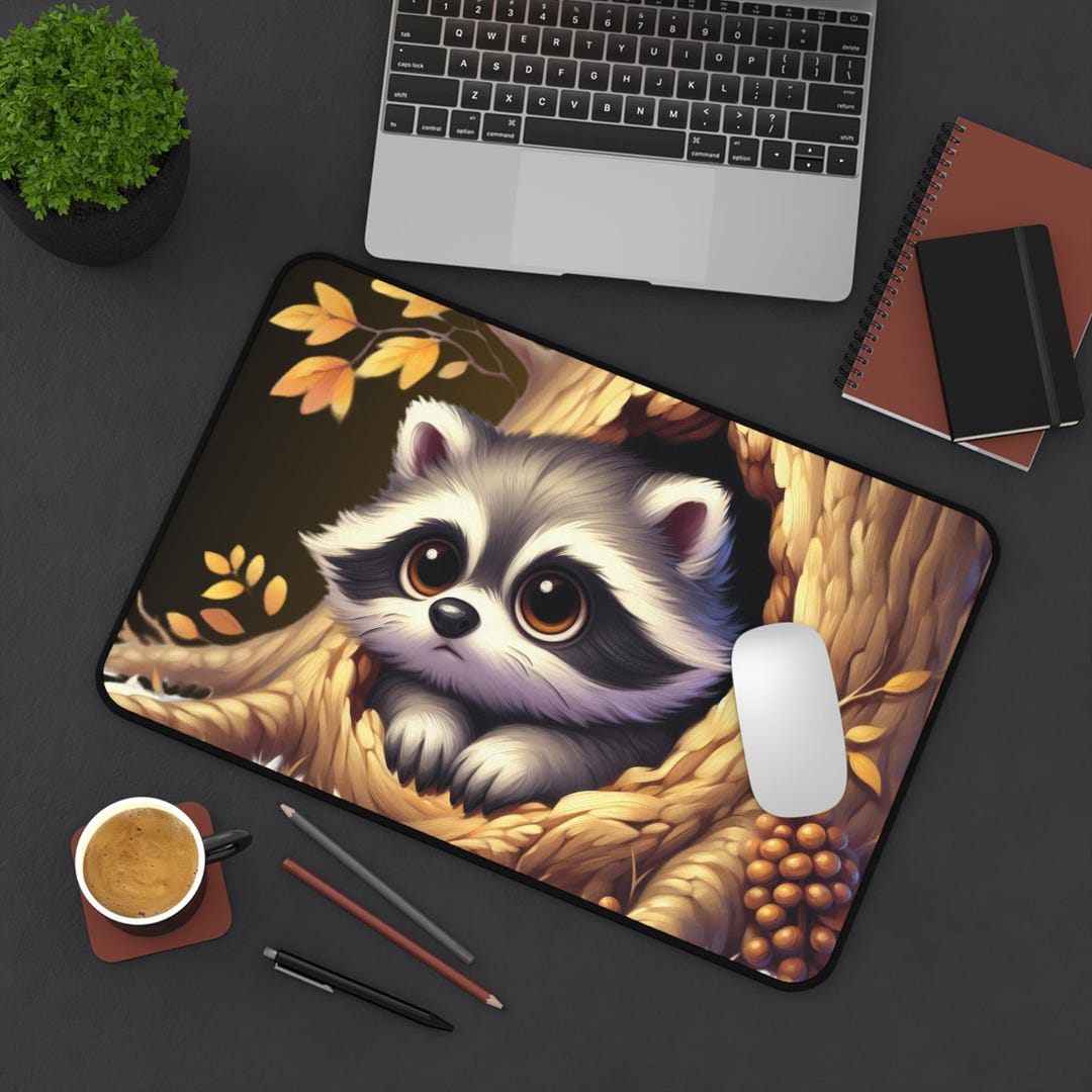 Desk Racoons Cute Raccoon Desk Mat, Cozy Office Décor, Mouse Pad for Animal Lovers ...