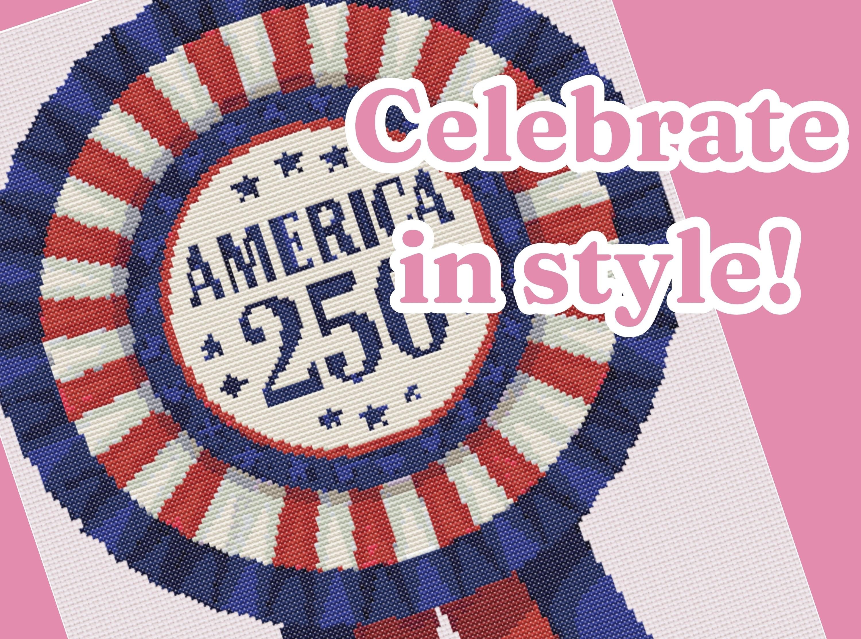250 Ribbon Patriotic Cross Stitch Pattern PDF, America 250 Ribbon Badge Chart, USA ...