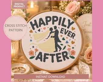 Modèle de mariage au point de croix : Pour toujours, cadeau pour les jeunes mariés, décoration de mariage moderne
