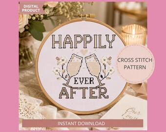 Modèle de point de croix pour mariage : PDF pour toujours, cadeau de mariée, décoration d'anniversaire, coupes à champagne