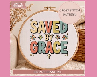 Modèle de point de croix PDF, tableau de point de croix chrétien, broderie citation foi, décoration murale inspirée de la Bible moderne à télécharger