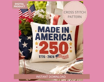 Made in America 250 modèle de point de croix PDF, 250e anniversaire de l'Amérique, 1776 2026 carte patriotique