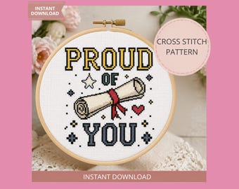 Fier de vous, modèle de point de croix PDF, cadeau de remise des diplômes pour étudiant, grille de diplôme de point de croix, patron, cadeau de réussite