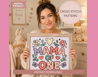 La maman d'une fillette, modèle point de croix PDF, cadeau nouvelle maman, première carte de la fête des mères, souvenir de baby shower, motif de décoration de chambre d'enfant