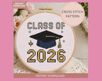 Promotion PDF 2026, modèle de point de croix, grille de chapeaux de fin d'études, cadeau pour diplômé senior, décoration de remise de diplôme universitaire, patron