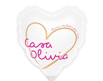 Globo de corazón personalizado de 6" con la inscripción "Casa" / Recuerdo personalizado para despedida de soltera, Villa con nombre personalizado