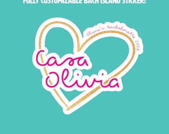 Casa Amor Bachelorette Sticker | Tropical Bach Party Favor | Custom Island Decor