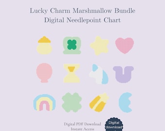 Lucky Charms Needlepoint Bundle – Complete Collection | Set of 12 Mini Design | Beginner PDF Charts | Digital Download