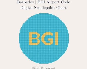 Barbados Needlepoint Pattern – BGI Airport Code | Caribbean Travel Souvenir | Beginner Digital PDF