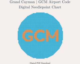 Schema per ricamo a punto croce di Grand Cayman – Codice aeroportuale GCM / Souvenir di viaggio dei Caraibi / PDF digitale per principianti