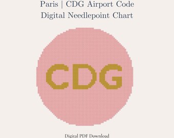 Paris Needlepoint Pattern – CDG Airport Code | European Travel Souvenir | Beginner Digital PDF