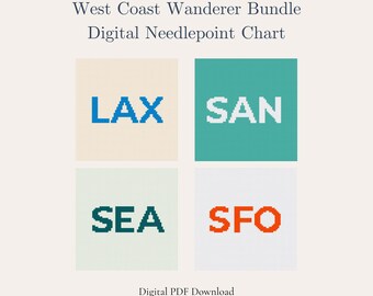 West Coast Wanderer Needlepoint Bundle – Los Angeles San Francisco San Diego Seattle | Travel Souvenir Set | Beginner Digital PDF