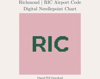 Richmond Needlepoint Pattern – RIC Airport Code | Preppy Southern Souvenir | Beginner Digital PDF