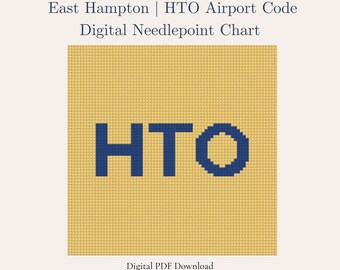 Hamptons Needlepoint Pattern – HTO Airport Code | Preppy Travel Souvenir | Beginner Digital PDF