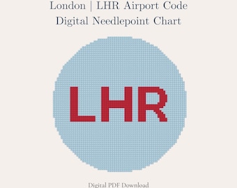 London Needlepoint Pattern – LHR Airport Code | European Travel Souvenir | Beginner Digital PDF