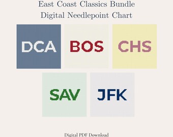 East Coast Classics Needlepoint Bundle – Boston New York DC Savannah Charleston | Travel Souvenir Set | Beginner Digital PDF