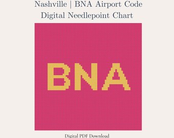 Nashville Needlepoint Pattern – BNA Airport Code | Travel Gift | Beginner Digital PDF