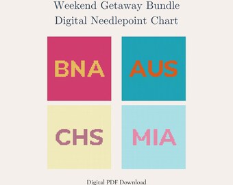 Weekend Getaway Needlepoint Bundle – Nashville Austin Miami Charleston | Travel Gift Set | Beginner Digital PDF