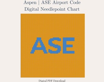 Aspen Needlepoint Pattern – ASE Airport Code | Preppy Ski Souvenir | Beginner Digital PDF