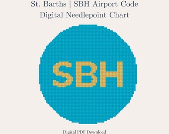 St. Barths Needlepoint Pattern – SBH Airport Code | Caribbean Travel Souvenir | Beginner Digital PDF