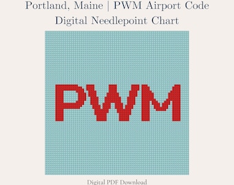 Portland Maine Needlepoint Pattern – PWM Airport Code | New England Souvenir | Beginner Digital PDF