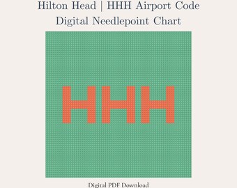 Hilton Head Needlepoint Pattern – HHH Airport Code | Southern Souvenir | Beginner Digital PDF