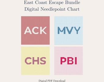 East Coast Needlepoint Bundle – Nantucket Martha's Vineyard Palm Beach Charleston | Travel Souvenir Set | Beginner Digital PDF