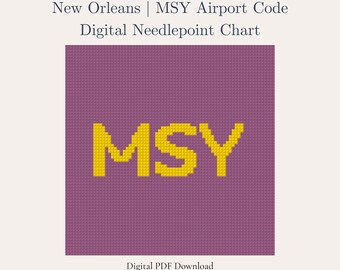 New Orleans Needlepoint Pattern – MSY Airport Code | Southern Travel Souvenir | Beginner Digital PDF