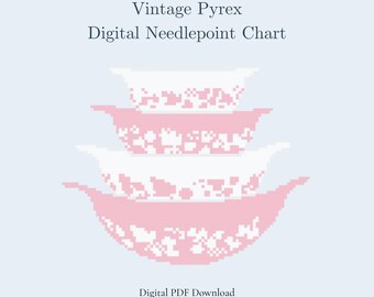 Vintage Pyrex Mixing Bowl Set Needlepoint Chart | Instant PDF Download