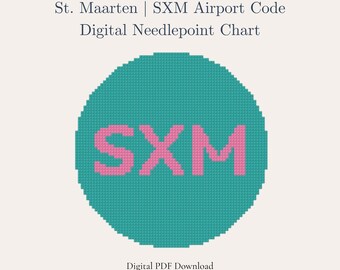 St. Maarten Needlepoint Pattern – SXM Airport Code | Caribbean Travel Souvenir | Beginner Digital PDF