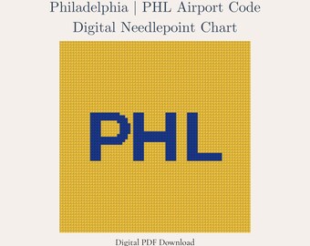 Philadelphia Needlepoint Pattern – PHL Airport Code | Travel Souvenir | Beginner Digital PDF