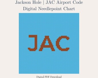 Jackson Hole Needlepoint Pattern – JAC Airport Code | Travel Souvenir | Beginner Digital PDF