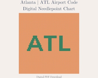 Atlanta Needlepoint Pattern – ATL Airport Code | Southern Travel Souvenir | Beginner Digital PDF