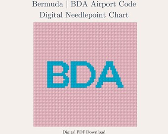 Bermuda Needlepoint Pattern – BDA Airport Code | Island Souvenir | Beginner Digital PDF