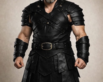 Armatura vichinga in pelle nera da uomo, costume da guerriero medievale, set di armatura gotica