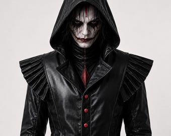 Traje gótico de cuero con capucha y pantalón del Joker / Disfraz inspirado en el payaso oscuro