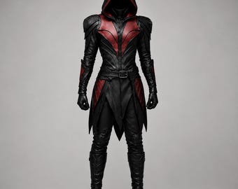 Assassin’s Creed Inspired Hooded Armor Costume with Pants | Gothic Leather Assassin Outfit | Medieval Rogue Cosplay