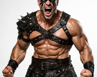 Arnés de falda escocesa de cuero negro para disfraz de vikingo de hombre – Traje de cosplay de armadura de gladiador gótico