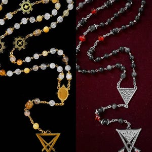 Lord Lucifer-roskransar - topas "Morgonstjärnan"/"Ljusbringaren" och obsidian "Mörkrets herre"