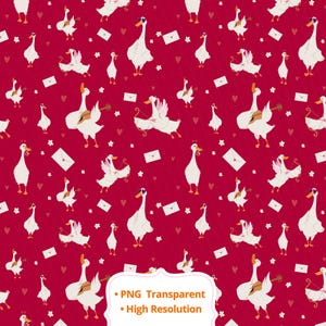 Goose Valentine Seamless Pattern - Hand-Drawn Design, Transparent png for Personalized Gifts , DIY Projects or Small Busines