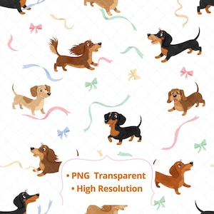 Dachshund Bow Seamless Pattern PNG