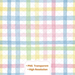 Pode incluir: Um padrão xadrez pastel em tons de amarelo, azul, rosa e verde. O design apresenta linhas que se cruzam, criando um efeito de grade. A imagem inclui o texto "PNG Transparent" e "High Resolution".