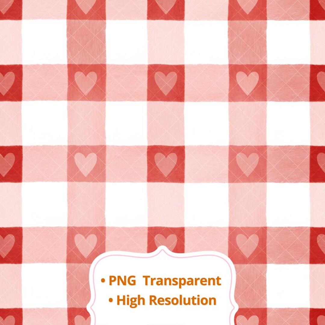 Red Heart Gingham Seamless Pattern - Pink Watercolor Plaid Digital ...