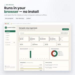 Puede incluir: Una interfaz de panel de control para seguimiento de facturas mostrada en una ventana de navegador. El diseño incluye una barra lateral con enlaces de navegación, una barra de progreso de objetivos mensuales, tarjetas de resumen financiero.