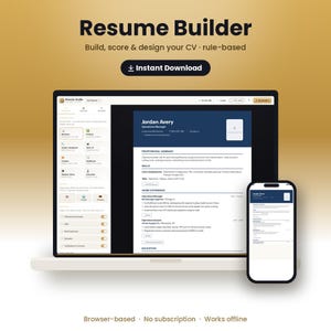 Resume Template ATS Friendly | Interactive CV Builder App, 12 Editable Designs | No Subscription, Works Offline | Instant Download PDF