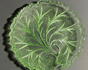 Vintage Uranium Glass “Leaf” Plate