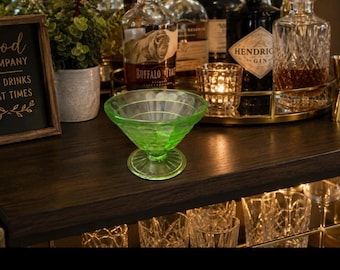 Green Depression Glass Sherbet Dish, Uranium