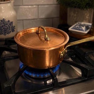 Vintage Corpral Copper Saucepan with Lid and Brass Handle #4