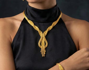 Declaración bañada en oro - Conjunto de collar Nalia / Joyería de plata 925 hecha a mano